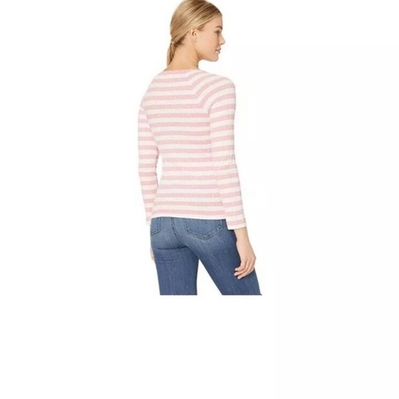 LUCKY BRAND White Pink Striped Ribbed‎ Lace up size M casual y2K preppy boho - Picture 3 of 3